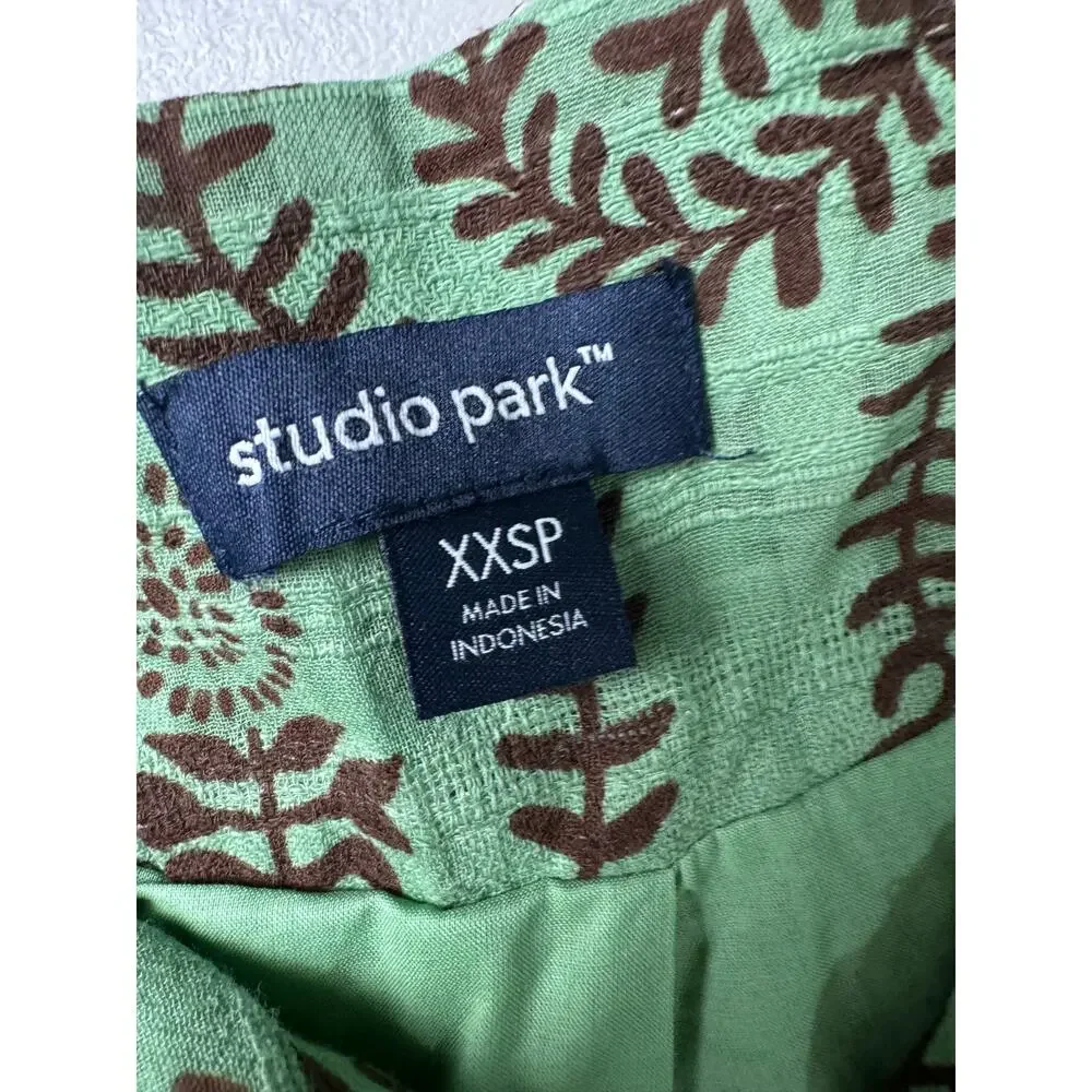 QVC Studio Park Petite Printed Dress Removable Belt Green NWOT Size XXSP - Picture 4 of 6